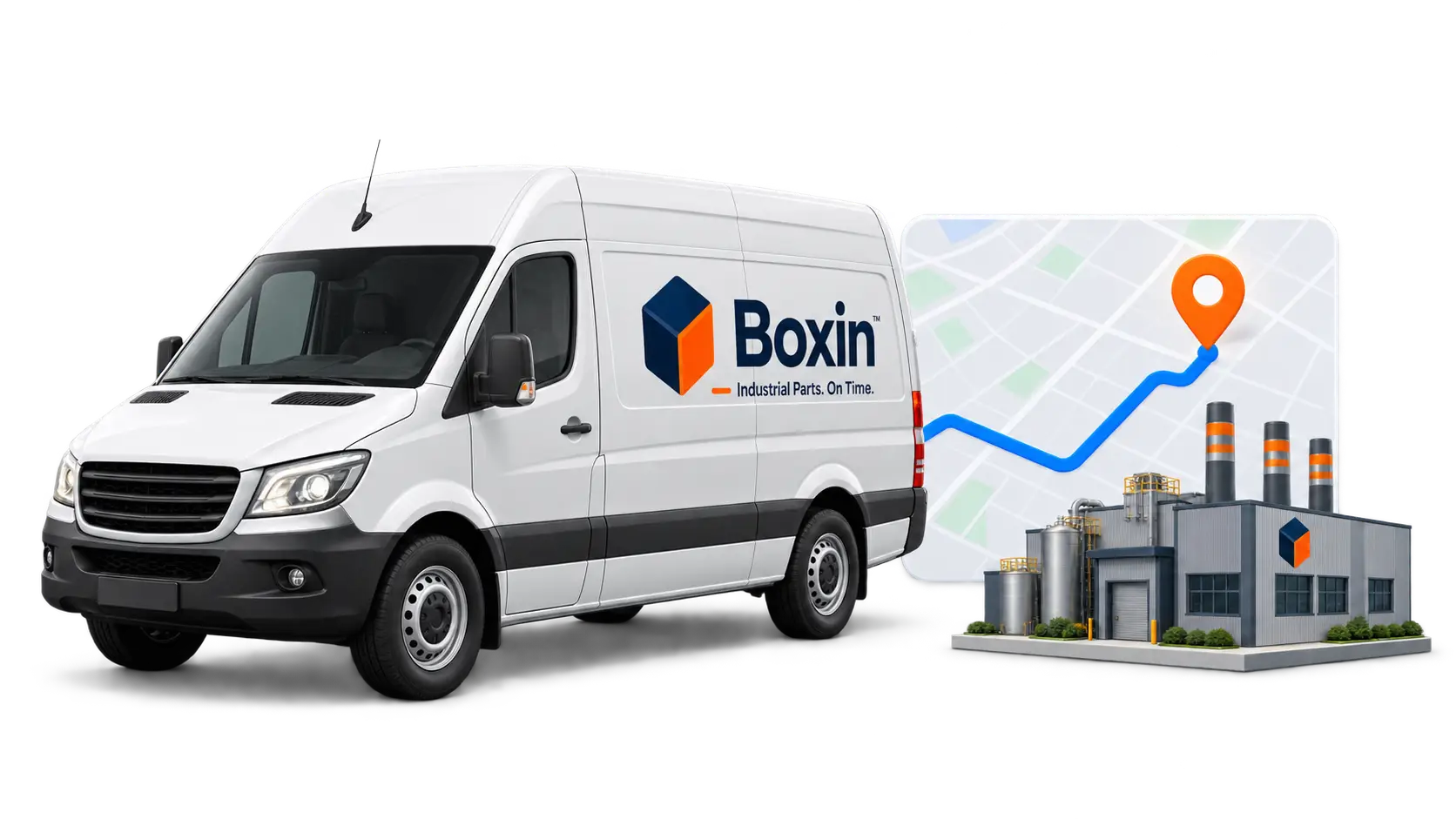 Boxin warehouse with industrial parts