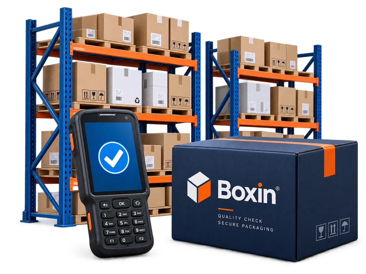 Boxin warehouse with industrial parts